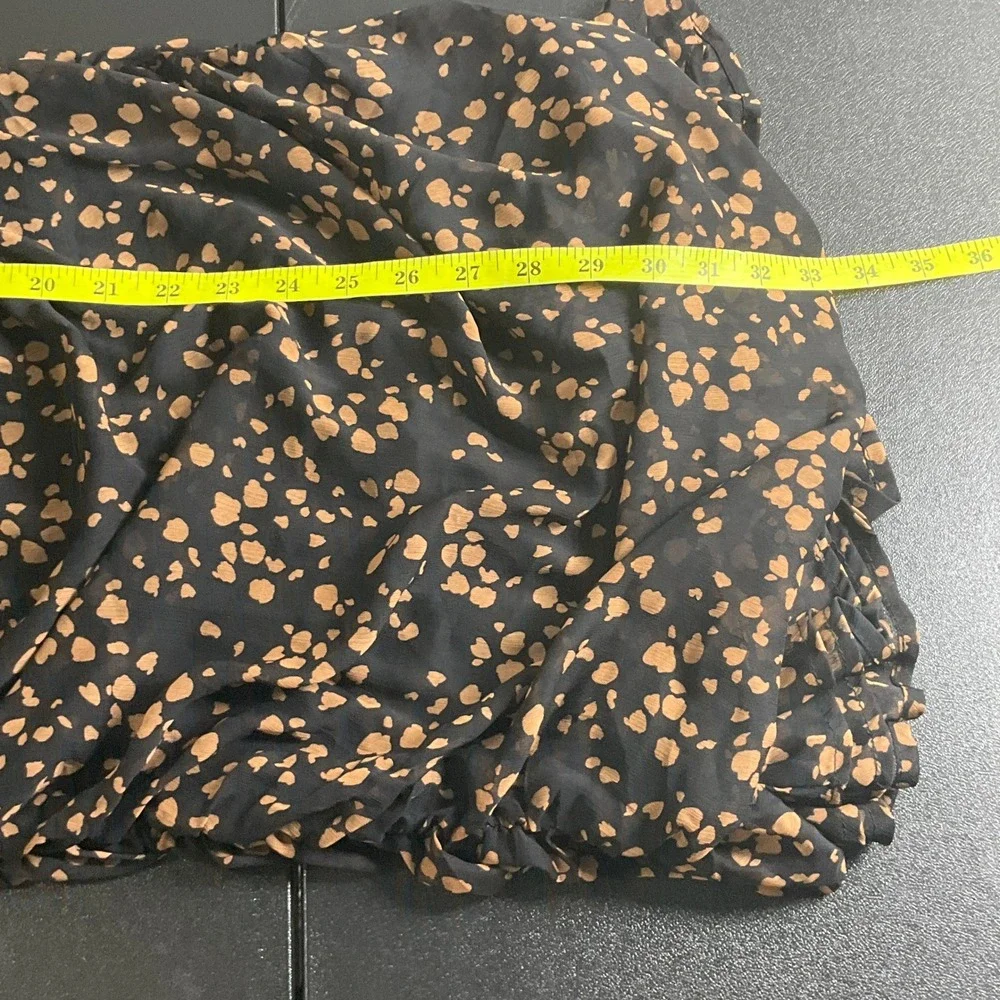 All in Favor Dress Black Tan‎ Patterned Babydoll Cinched Open Back Sz M Party